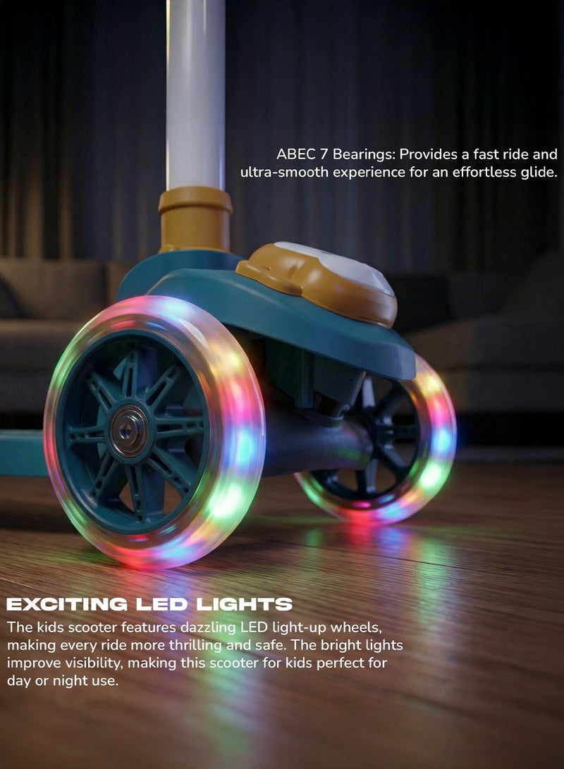 بيبي سكوتر بنغوين للأطفال | سكوتر بثلاث عجلات للأطفال بثلاثة ارتفاعات قابلة للتعديل، مزود بإضاءة LED وموسيقى | سكوترات تزلج تتحمل وزنًا يصل إلى 50 كجم | سكوترات جري للأطفال من عمر سنتين إلى 10 سنوات، لون أخضر - Image 4